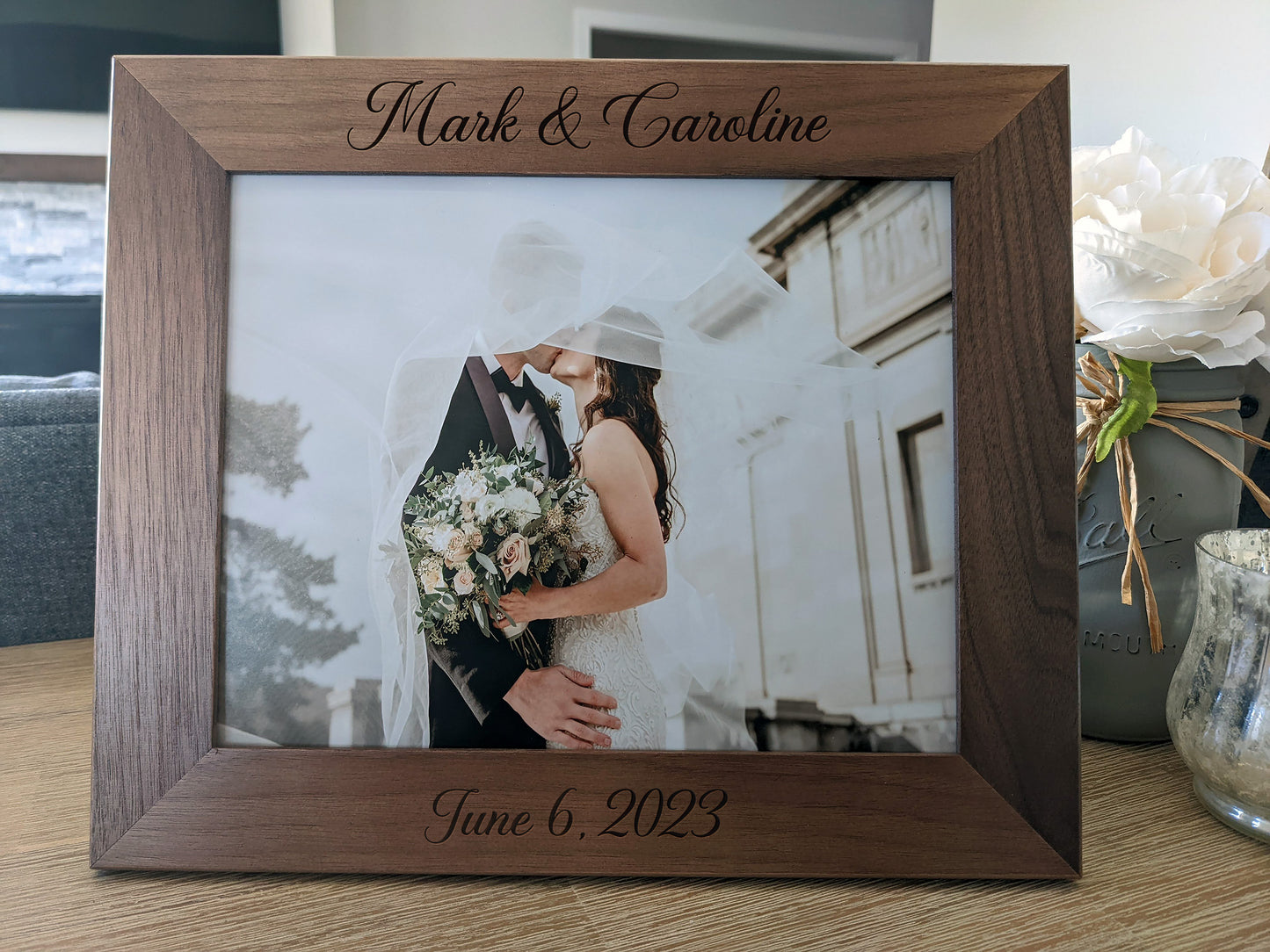 Custom Personalized Photo Frame, Custom Engraved Wood Picture Frame, Custom Wedding Frame, Newlywed Gift, Custom Baby Gift