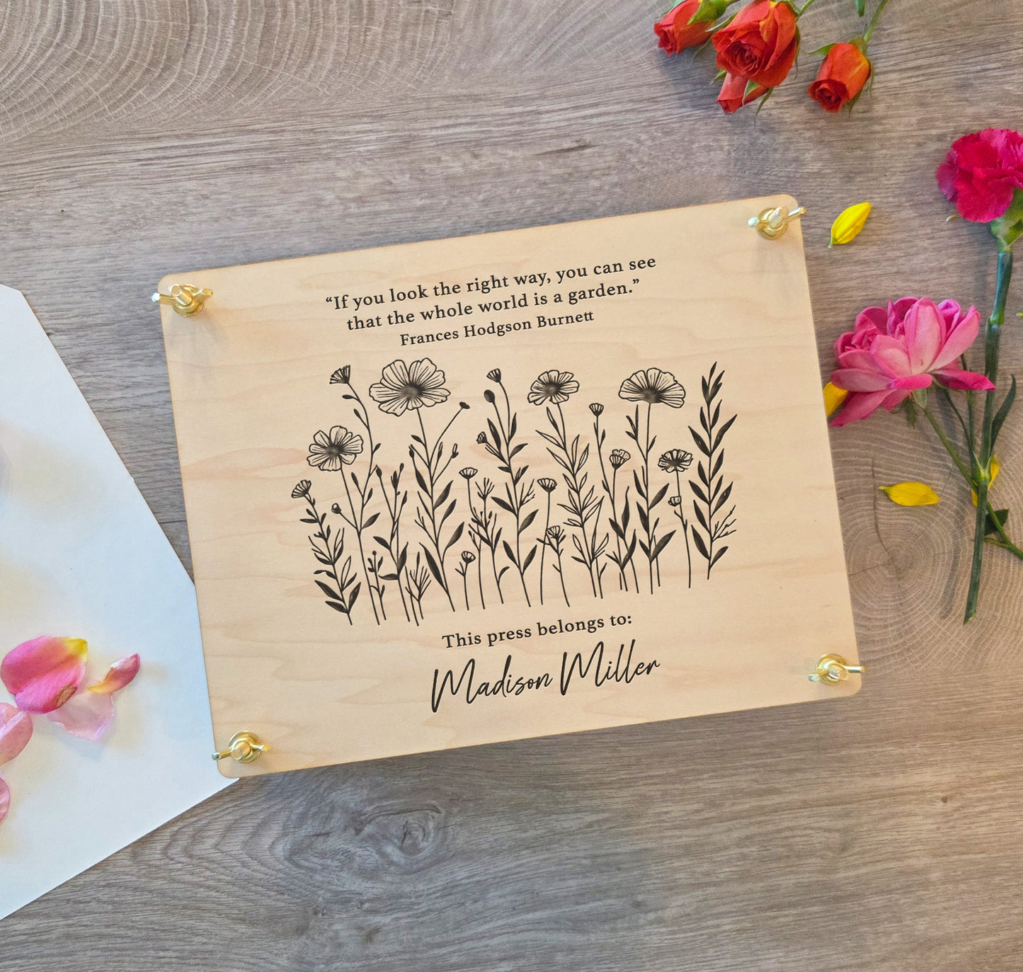 Custom Engraved Wooden Flower Press Kit, Personalized Botanical Press, Nature Lover Gift, Wedding Bouquet Keepsake. Herbarium Plant Dryer