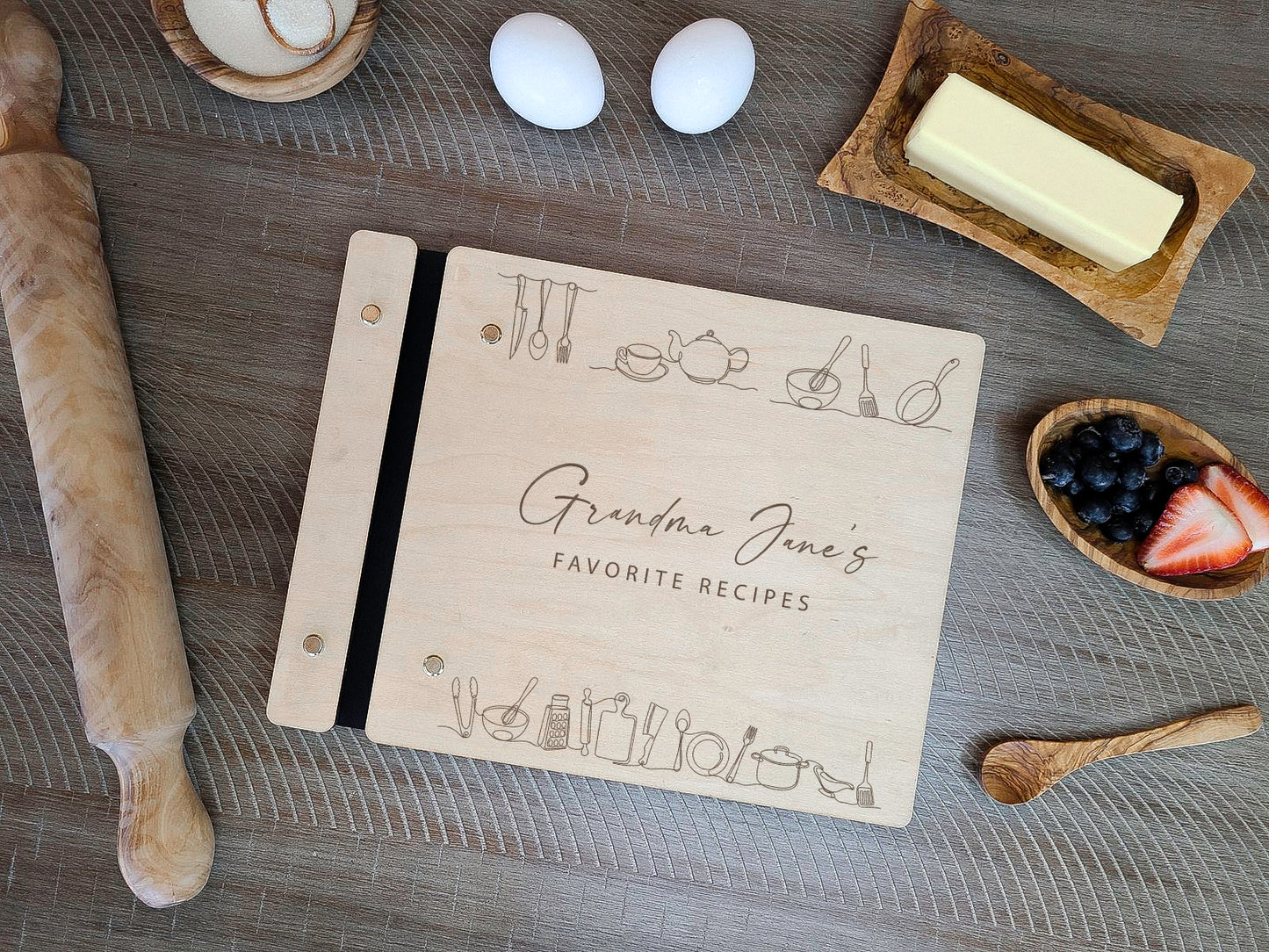 Family Recipe Book with One Line Kitchen Art