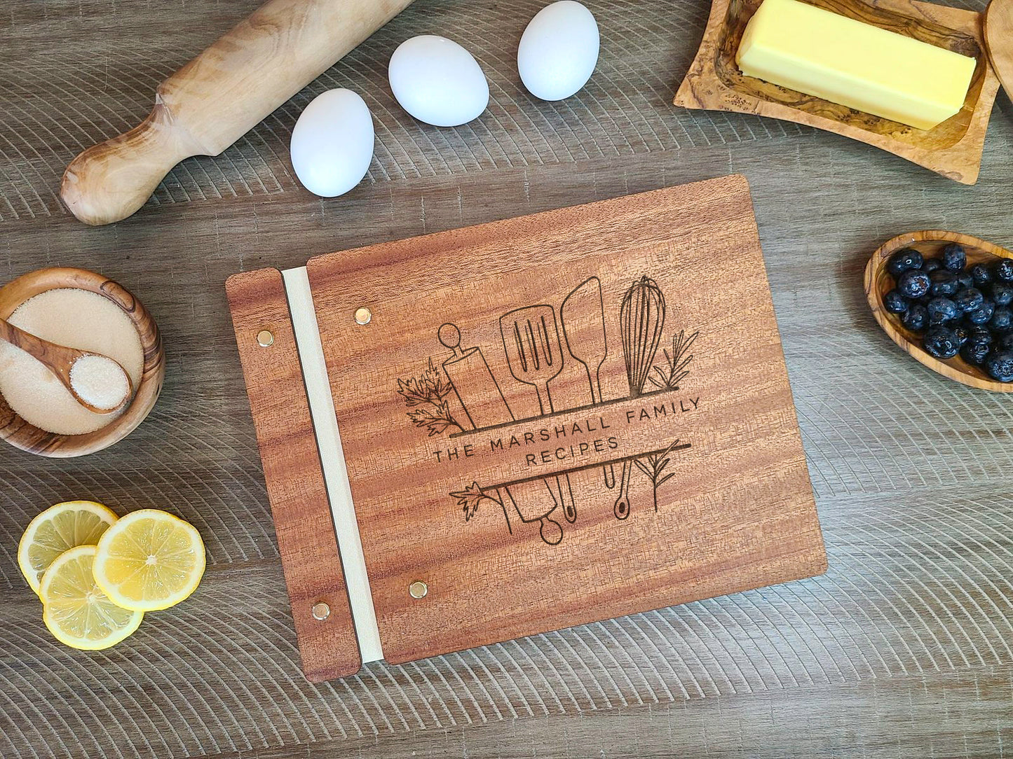 Family Recipe Book, Custom Recipes, Kitchen Utensil Herb Art