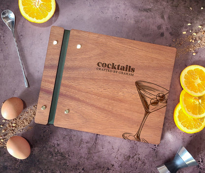 Cocktail Book, Mocktail, Custom Recipe Book for Bartender Dirty Martini