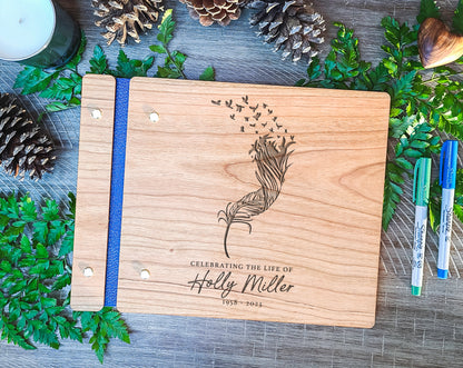 Birds of Feather Memorial Book, Celebration of Life Funeral Guest Book