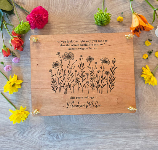 Custom Engraved Wooden Flower Press Kit, Personalized Botanical Press, Nature Lover Gift, Wedding Bouquet Keepsake. Herbarium Plant Dryer