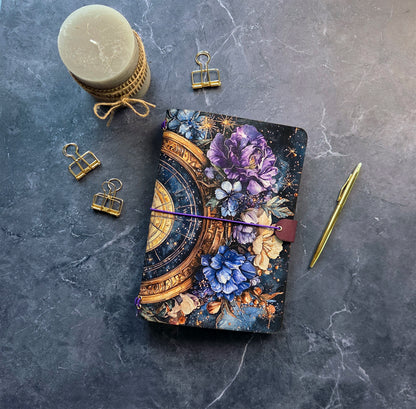 Leather Traveler's Notebook - Celestial Garden - Dark Floral Journal Cover - A5, Standard, Pocket