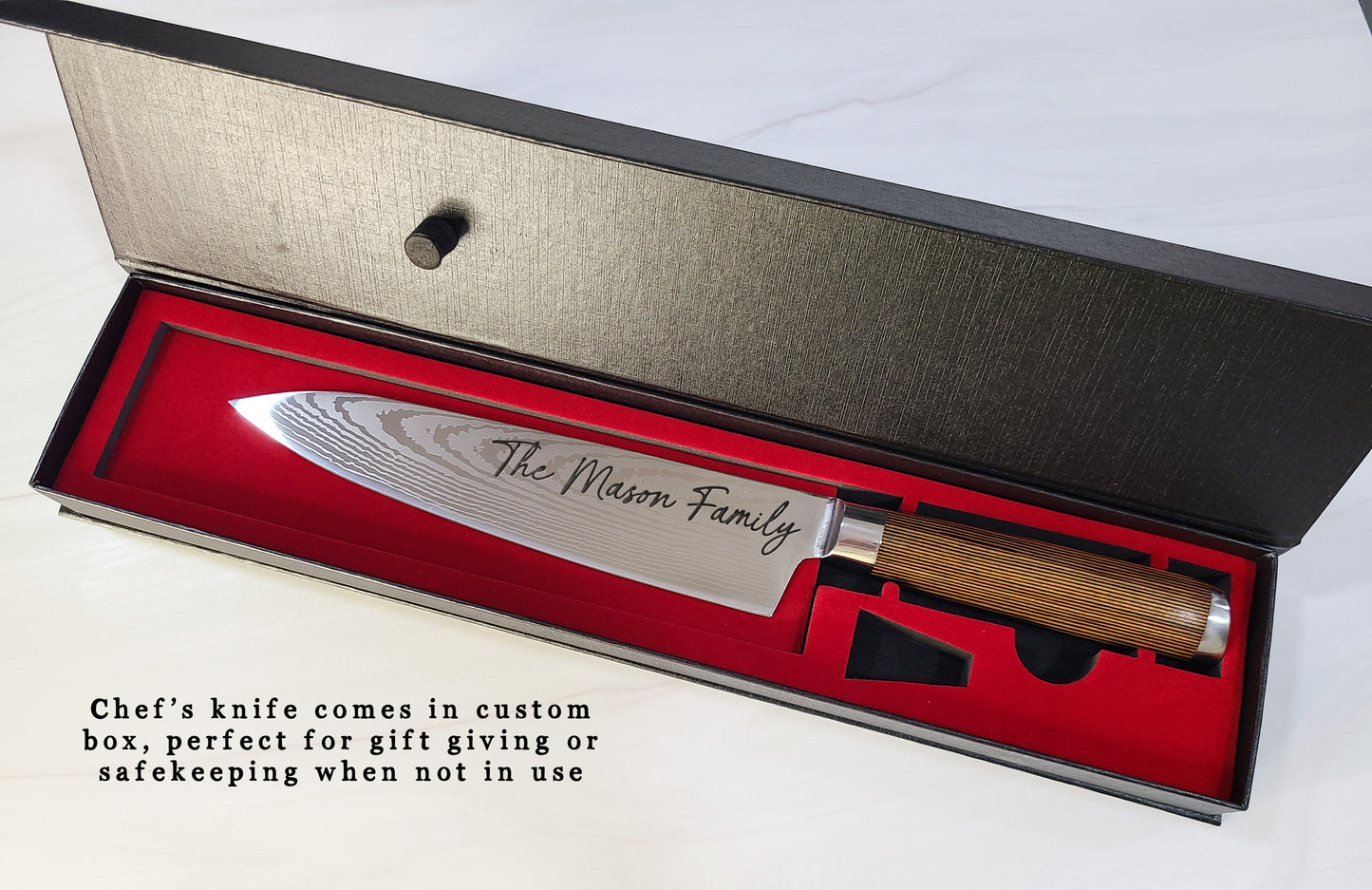 Professional Chef Knife. Custom Engraved Stainless Steel Blade Chef Knife. Gift for Chef. - Dragon Forged Studios