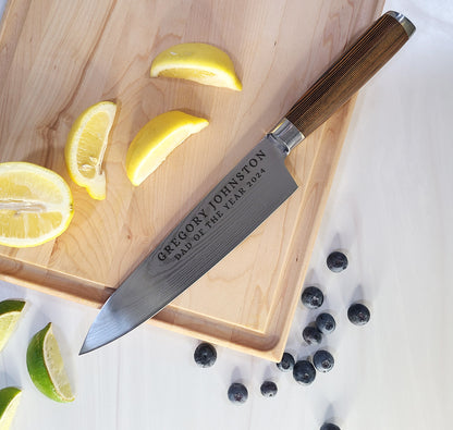 Professional Chef Knife. Custom Engraved Stainless Steel Blade Chef Knife. Gift for Chef. - Dragon Forged Studios