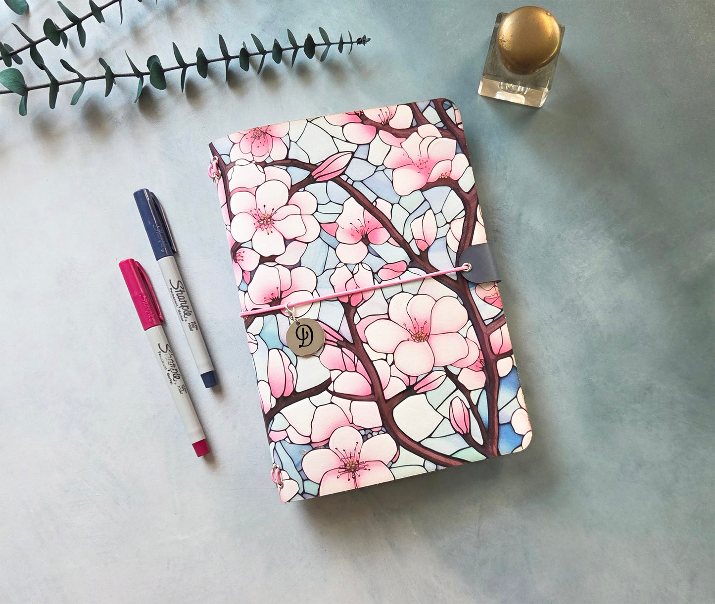 Leather Traveler's Notebook - Cherry Blossom Spring Botanical - A5, Standard, Pocket Field Note Size