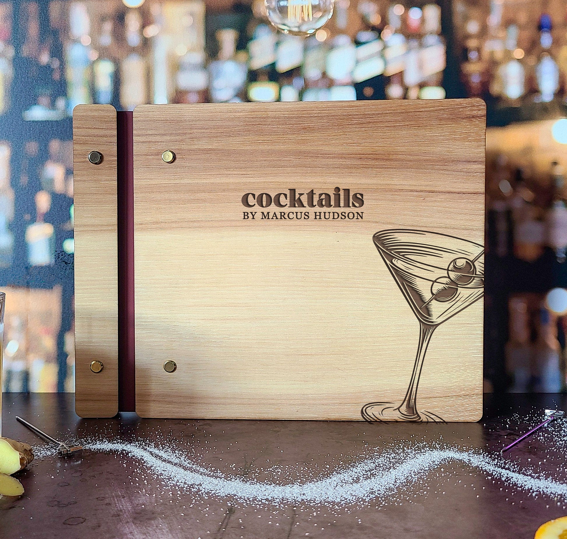 Cocktail Book, Mocktail, Custom Recipe Book for Bartender Dirty Martini - Dragon Forged Studios