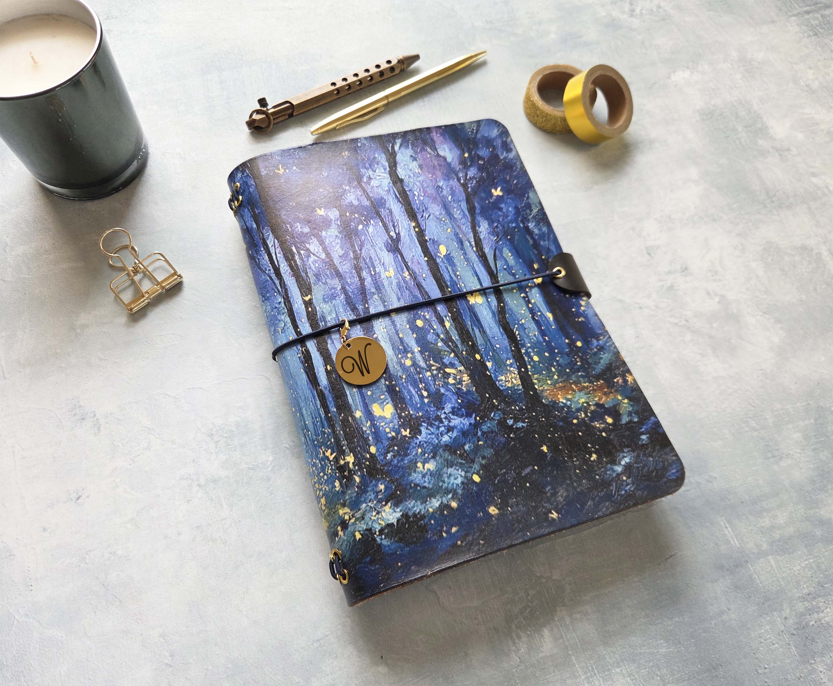 Personalized Leather Traveler's Notebook - Firefly Forest Design ...