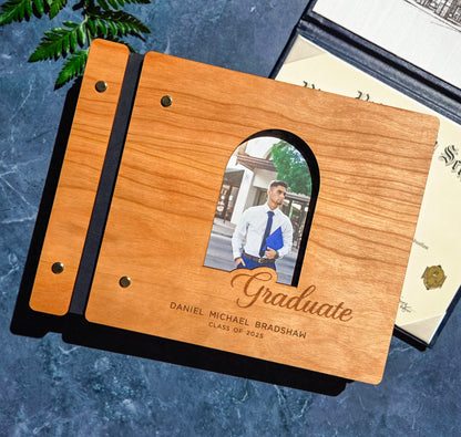 2025 Custom Graduation Guest Book With Photo Option - Custom College High School Graduate - Personalized Wooden Photo Album - His Her Graduation Memory Book