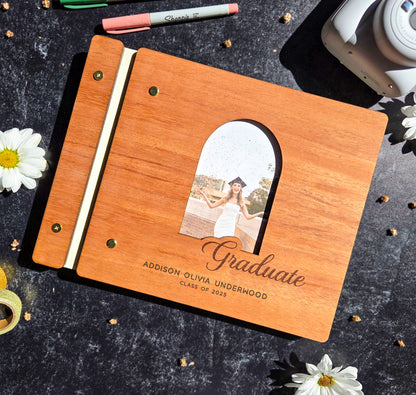 2025 Custom Graduation Guest Book With Photo Option - Custom College High School Graduate - Personalized Wooden Photo Album - His Her Graduation Memory Book