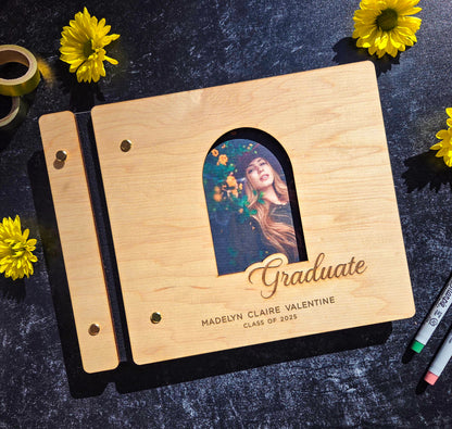 2025 Custom Graduation Guest Book With Photo Option - Custom College High School Graduate - Personalized Wooden Photo Album - His Her Graduation Memory Book