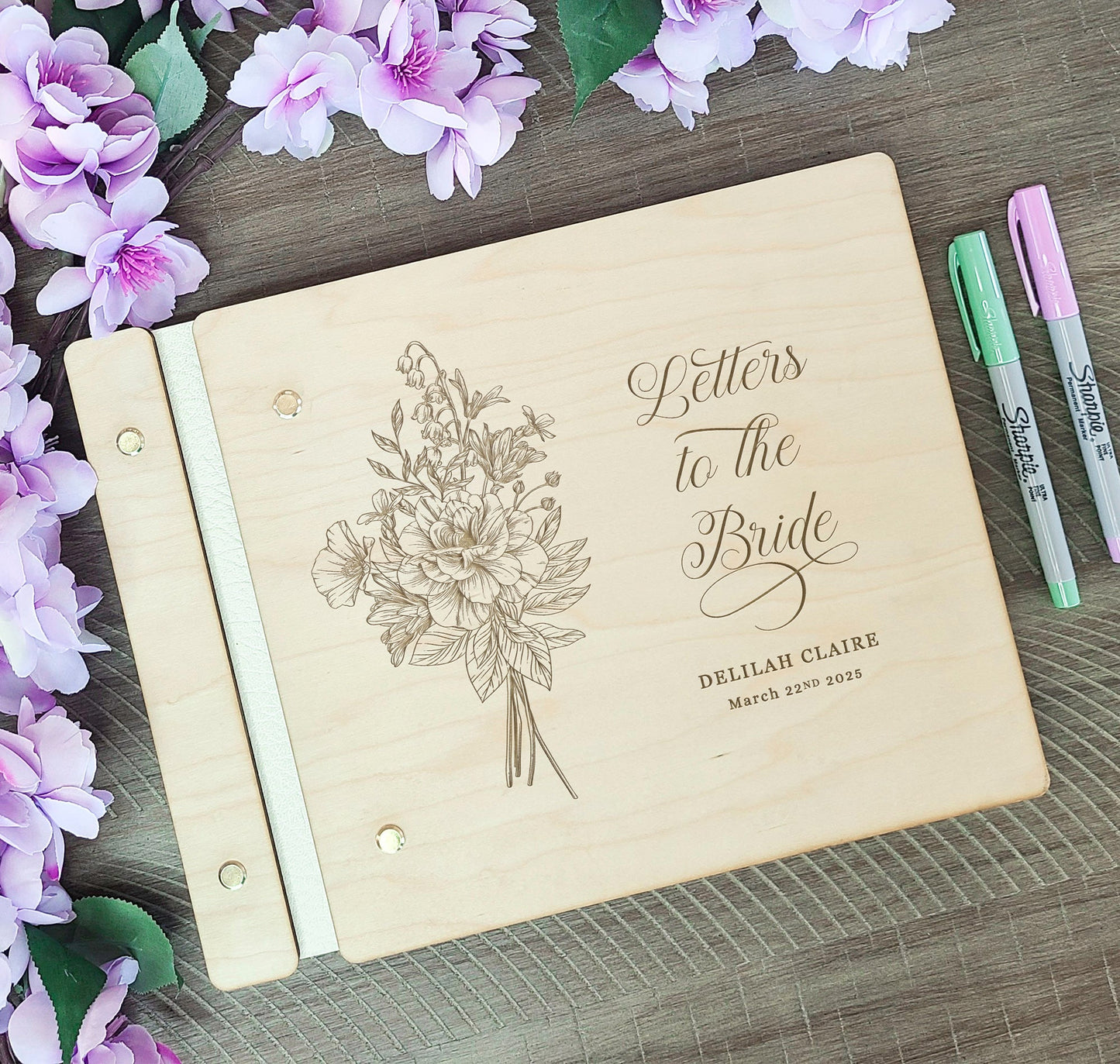 Letters to the Bride Bridal Shower Guest Book Flowers Bouquet - Dragon Forged Studios