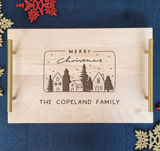 Family Christmas Tray - Custom Family Name Gift - Personalized Cookie Tray for Families - Engraved Holiday Serving Platter - Christmas Gift - Dragon Forged Studios