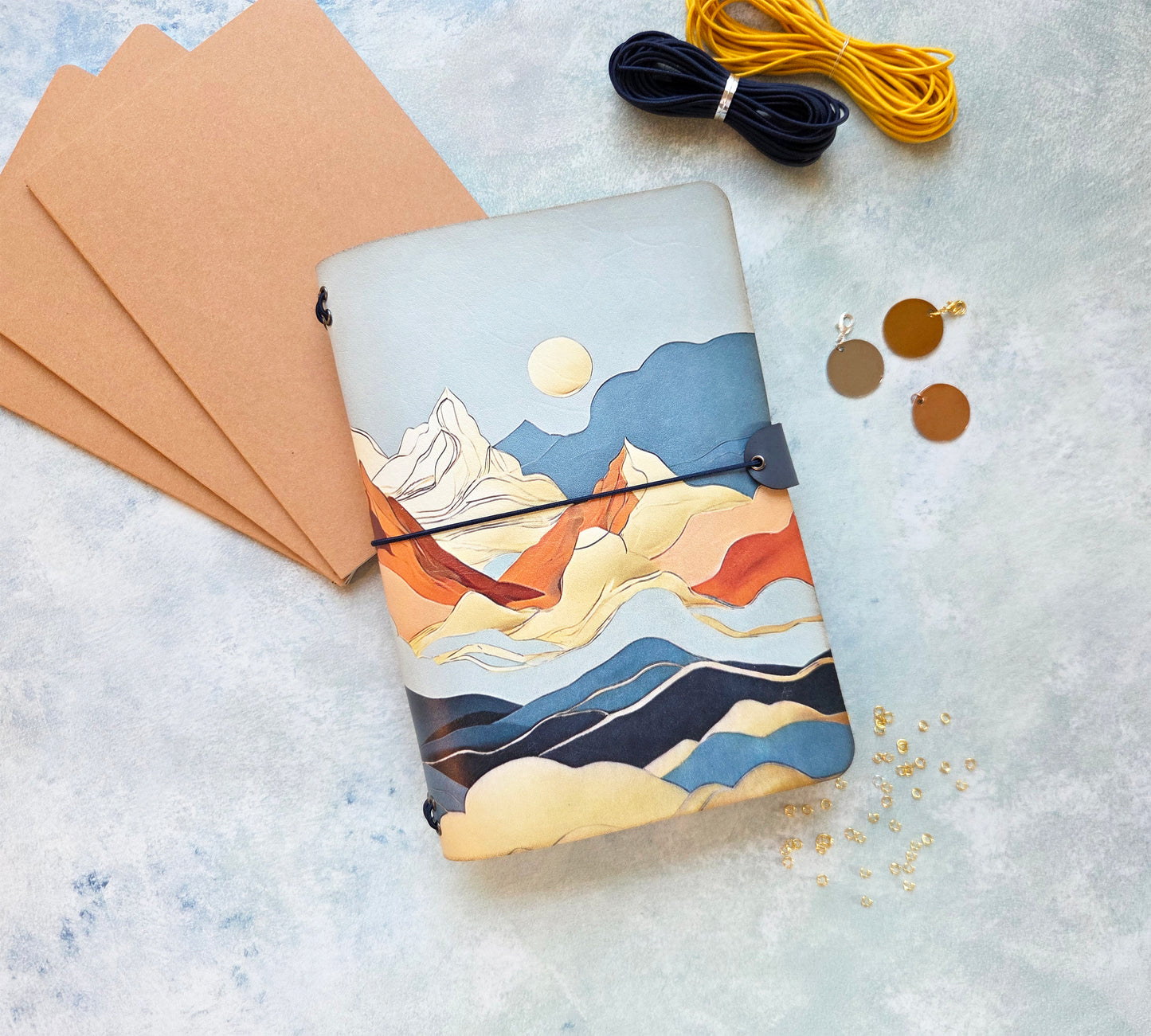 Leather Traveler's Notebook - Mosaic Mountain - Abstract Mountain Journal Cover - A5, Standard, Pocket