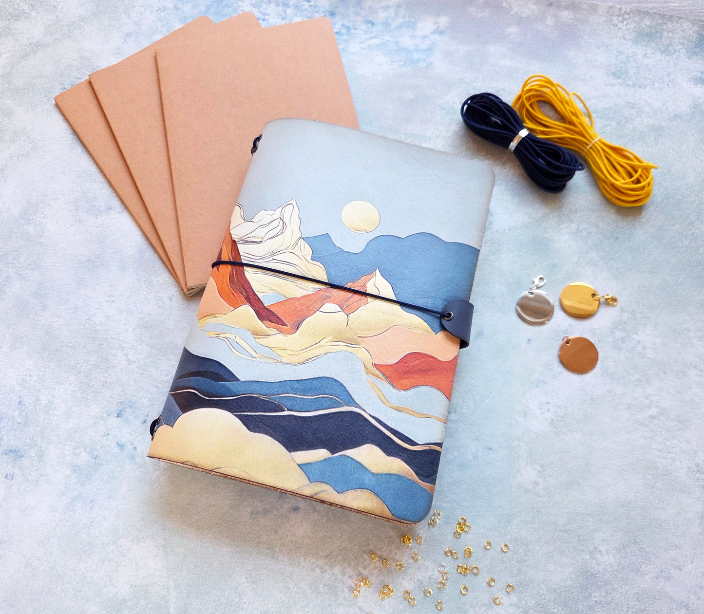 Leather Traveler's Notebook - Mosaic Mountain - Abstract Mountain Journal Cover - A5, Standard, Pocket