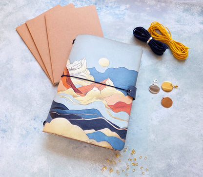 Leather Traveler's Notebook - Mosaic Mountain - Abstract Mountain Journal Cover - A5, Standard, Pocket