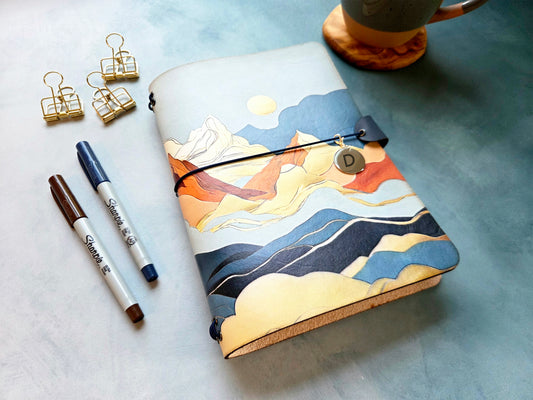 Leather Traveler's Notebook - Mosaic Mountain - Abstract Mountain Journal Cover - A5, Standard, Pocket