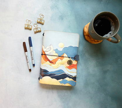 Leather Traveler's Notebook - Mosaic Mountain - Abstract Mountain Journal Cover - A5, Standard, Pocket
