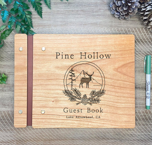 Rustic Rental Guest Book with Deer Forest Pine - Dragon Forged Studios