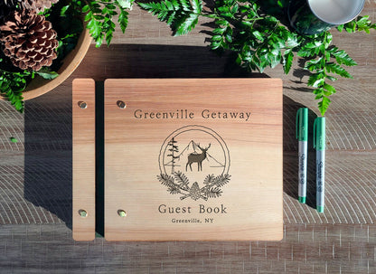 Rustic Rental Guest Book with Deer Forest Pine for Cabin, Mountain House AirBnB