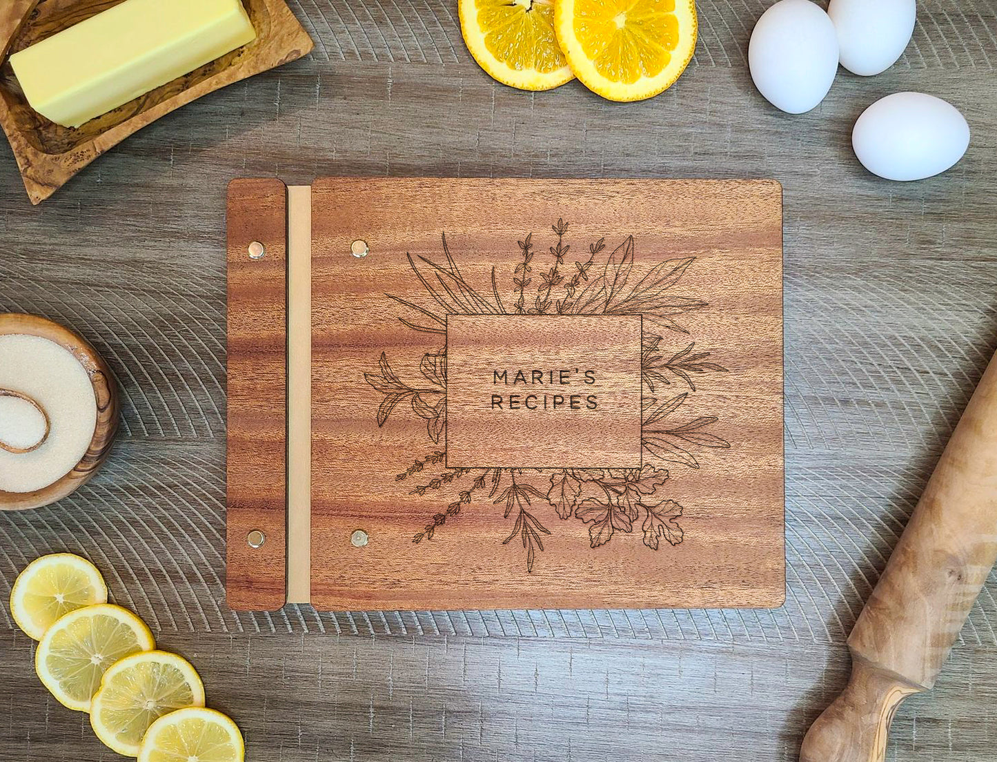 Recipe Book For Special Cook with Custom Name and Herbs Design