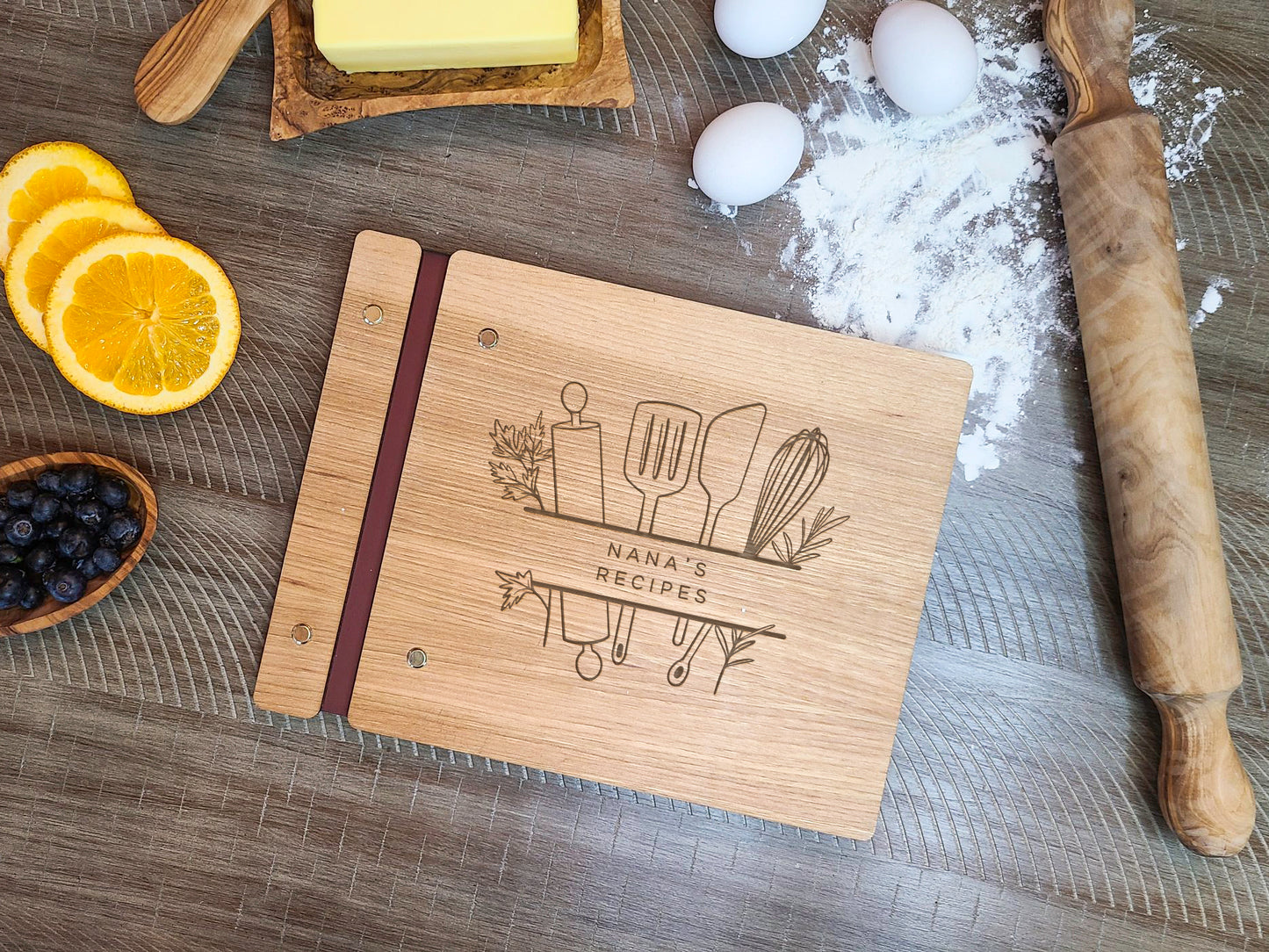 Family Recipe Book, Custom Recipes, Kitchen Utensil Herb Art