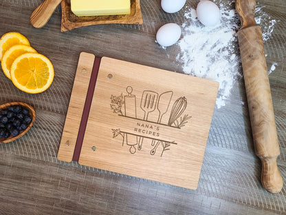 Family Recipe Book, Custom Recipes, Kitchen Utensil Herb Art