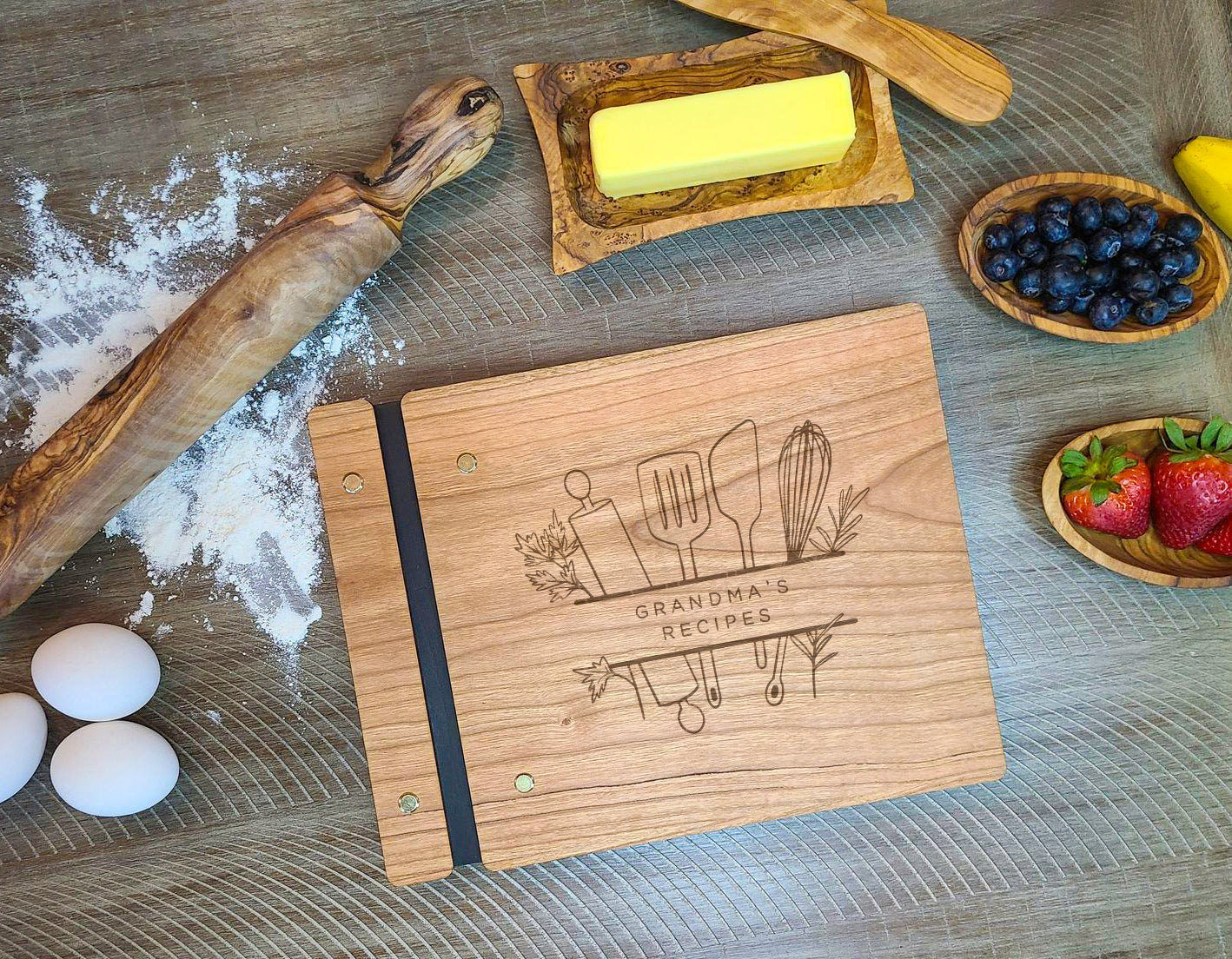 Family Recipe Book, Custom Recipes, Kitchen Utensil Herb Art