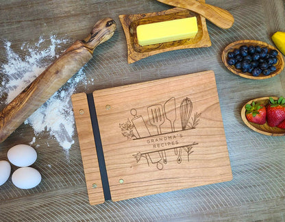 Family Recipe Book, Custom Recipes, Kitchen Utensil Herb Art