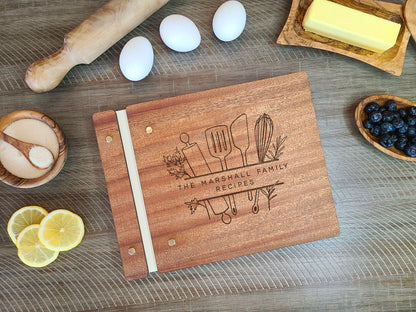Family Recipe Book, Custom Recipes, Kitchen Utensil Herb Art
