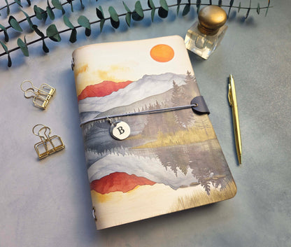 Leather Traveler's Notebook - Red Sun Mountain - A5, Standard, Pocket Field Note Sizes