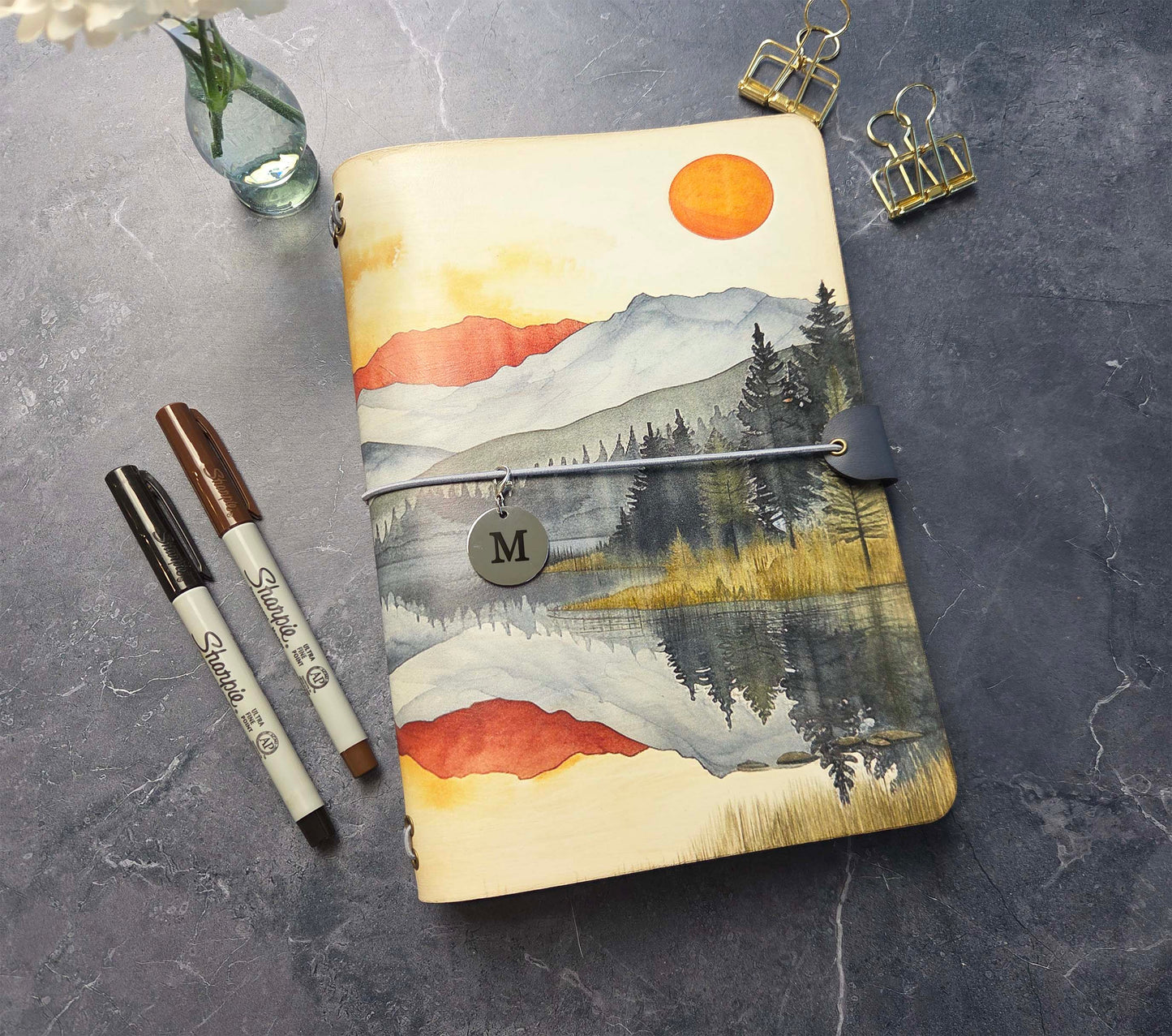Leather Traveler's Notebook - Red Sun Mountain - A5, Standard, Pocket Field Note Sizes