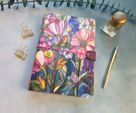 Leather Traveler's Notebook - Stained Glass Garden - A5, Standard, Pocket
