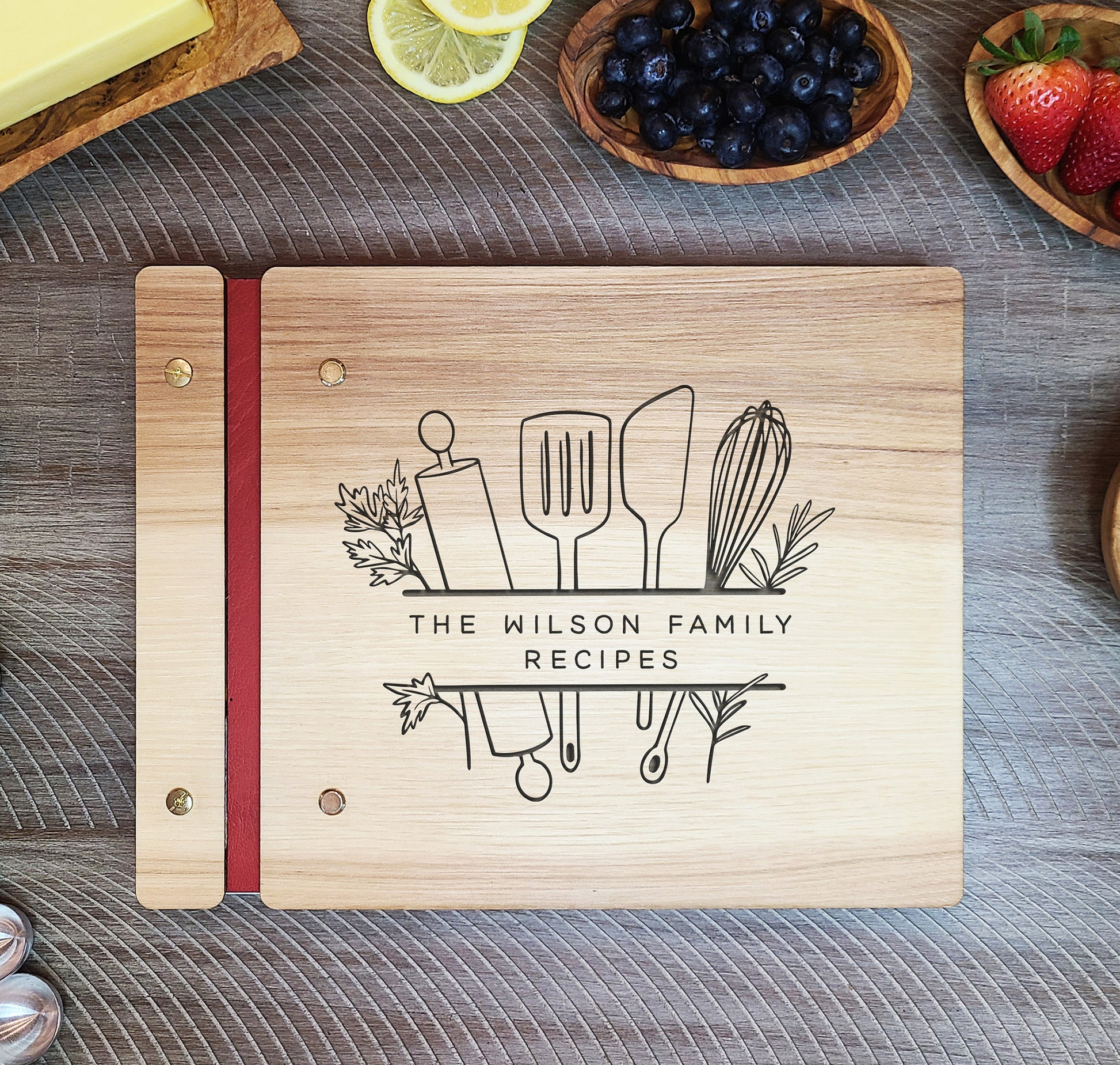 Family Recipe Book, Custom Recipes, Kitchen Utensil Herb Art - Dragon Forged Studios