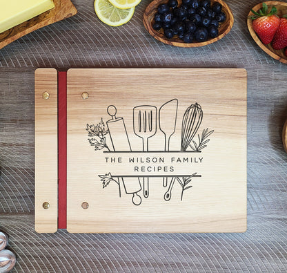 Family Recipe Book, Custom Recipes, Kitchen Utensil Herb Art - Dragon Forged Studios