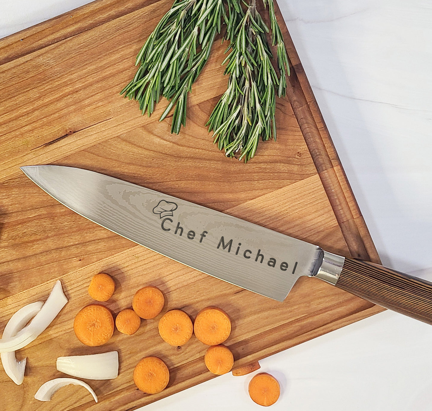 Professional Chef Knife. Custom Engraved Stainless Steel Blade Chef Knife. Gift for Chef. - Dragon Forged Studios