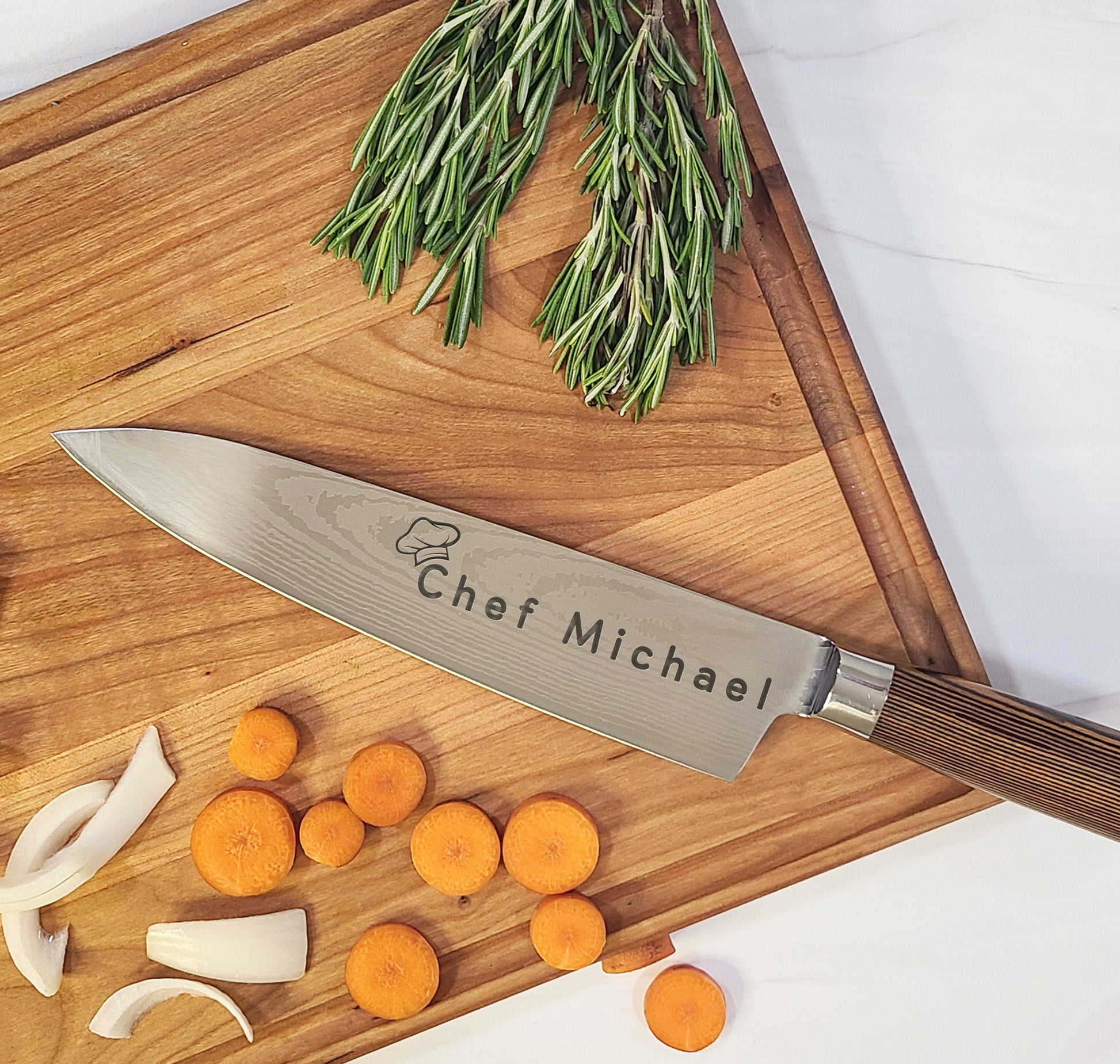 Professional Chef Knife. Custom Engraved Stainless Steel Blade Chef Knife. Gift for Chef. - Dragon Forged Studios