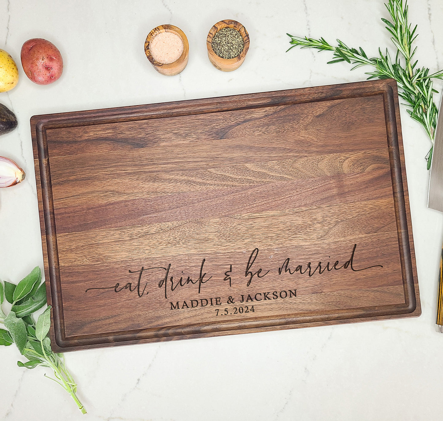 Eat Drink and Be Married Cutting Board for Couple, Wedding GIft - Dragon Forged Studios