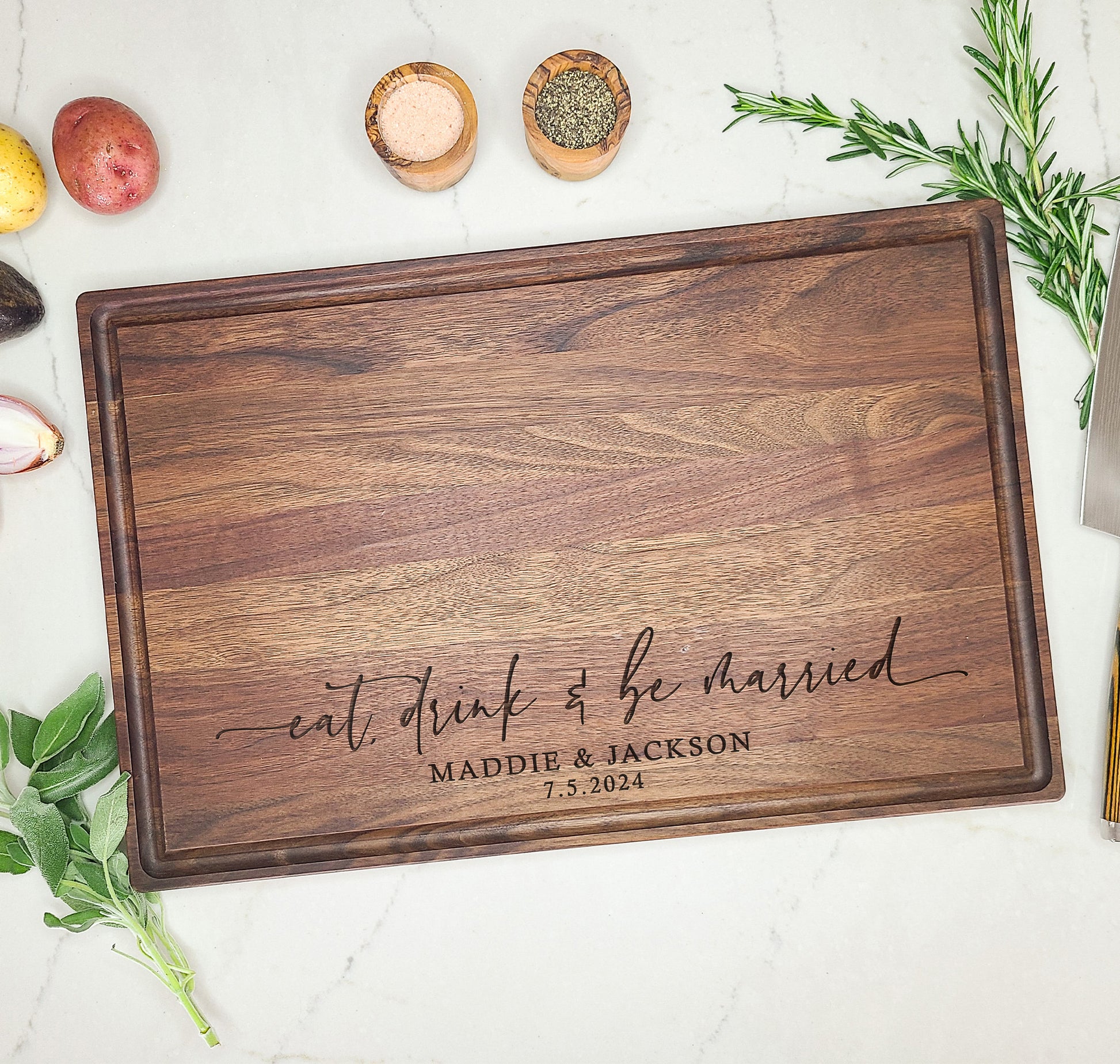 Eat Drink and Be Married Cutting Board for Couple, Wedding GIft - Dragon Forged Studios