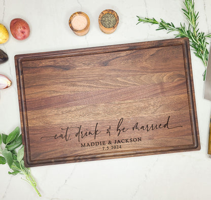 Eat Drink and Be Married Cutting Board for Couple, Wedding GIft - Dragon Forged Studios