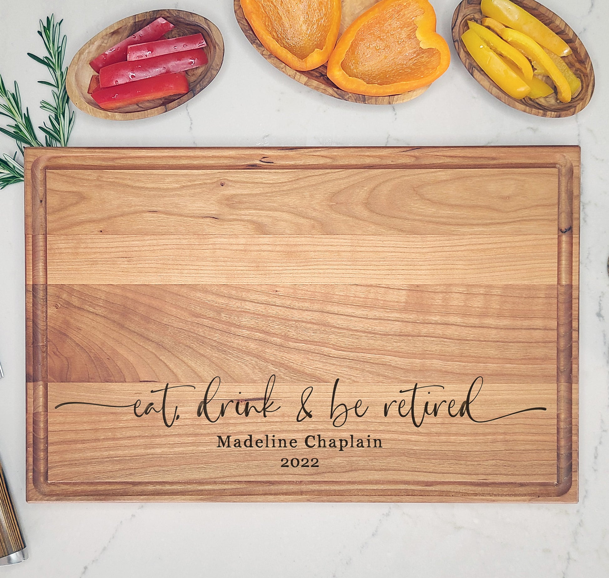 Eat, Drink & Be Retired Retirement Cutting Board - Dragon Forged Studios