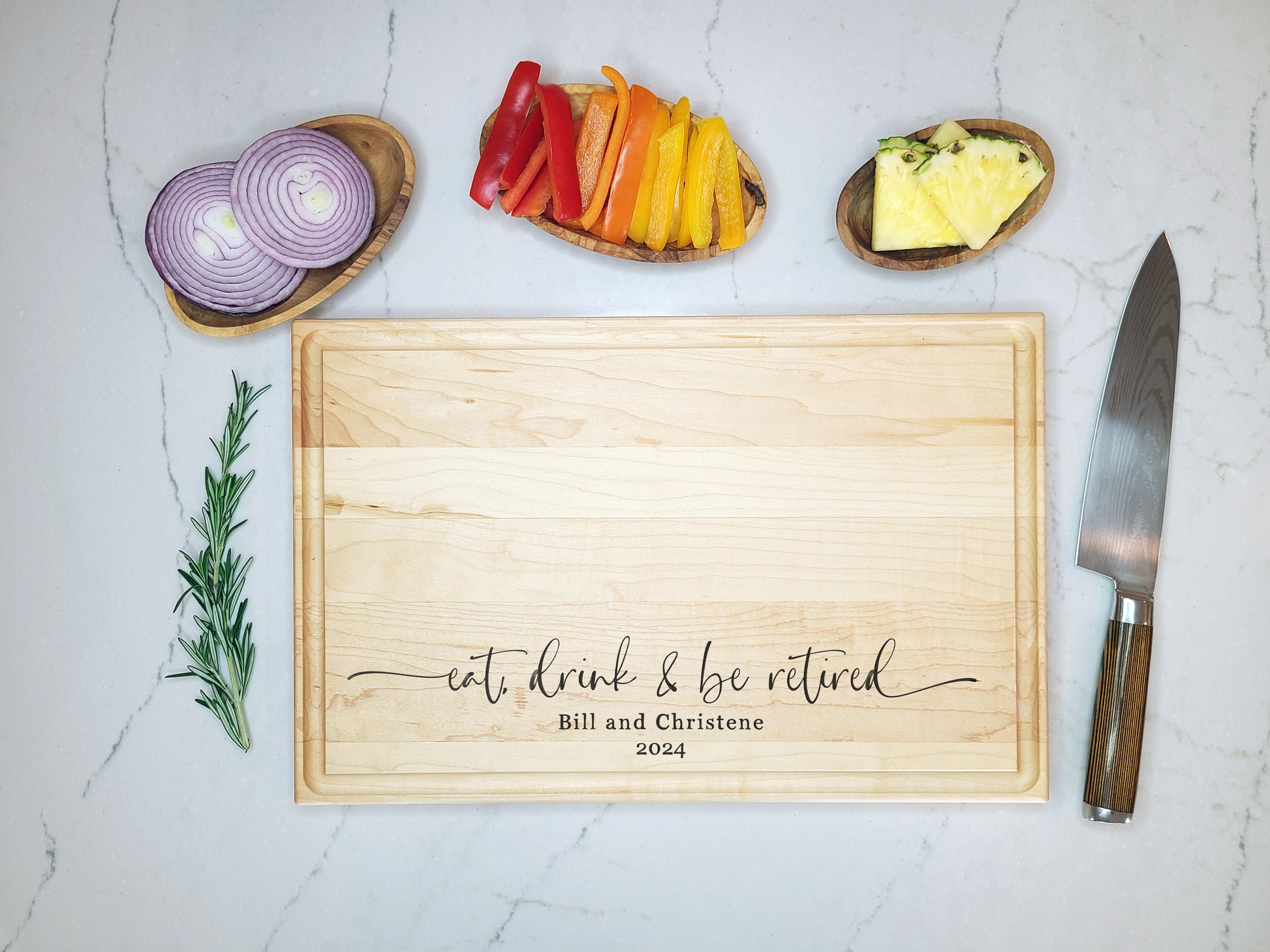 Eat, Drink & Be Retired Retirement Cutting Board - Dragon Forged Studios
