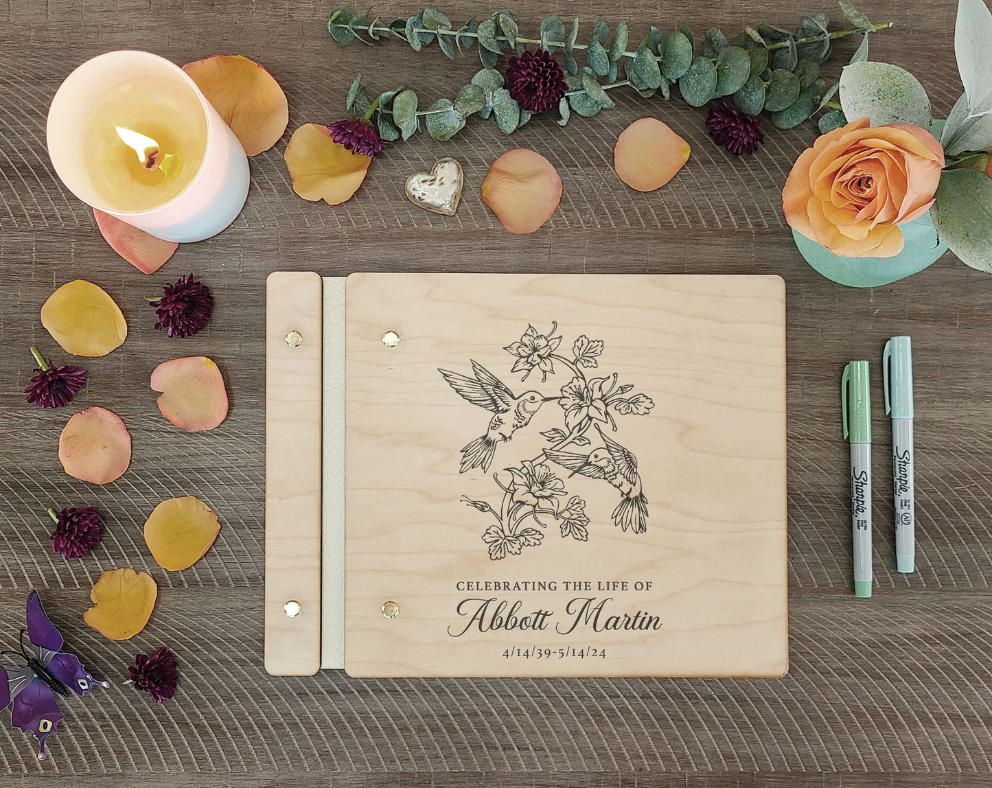 Hummingbird Memorial Book, Celebrating the Life Funeral Book