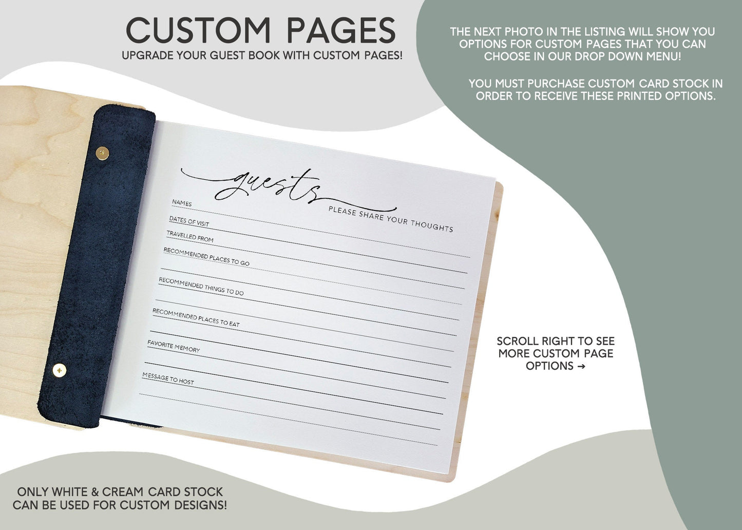 Personalized lake house guest book open showing pages size reference cabin gift