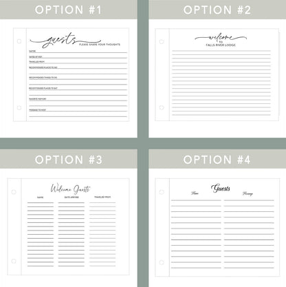 Custom lake cabin guest book interior lined pages for guest messages airbnb vrbo