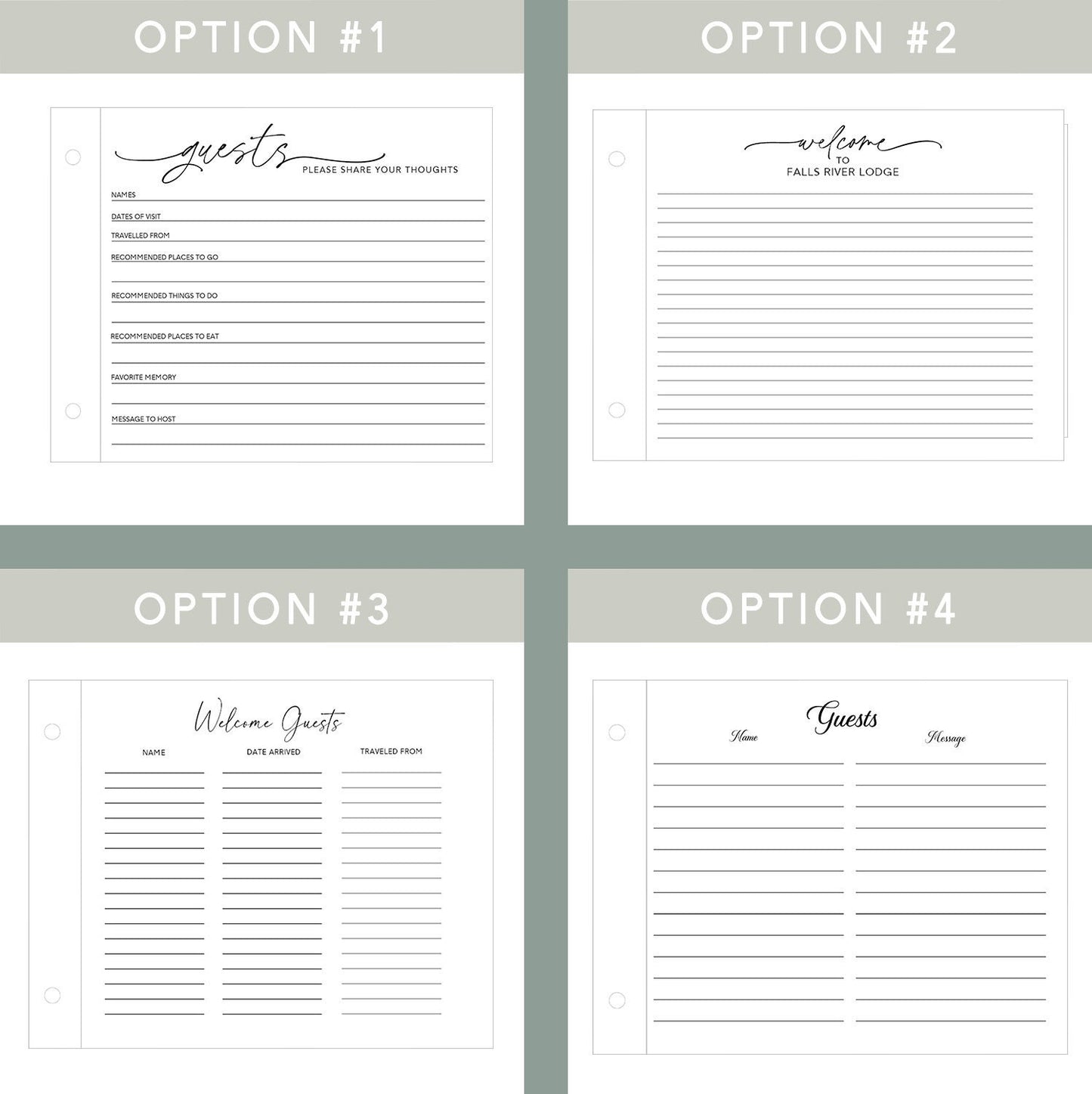 Custom desert rental home guest book paper options card stock