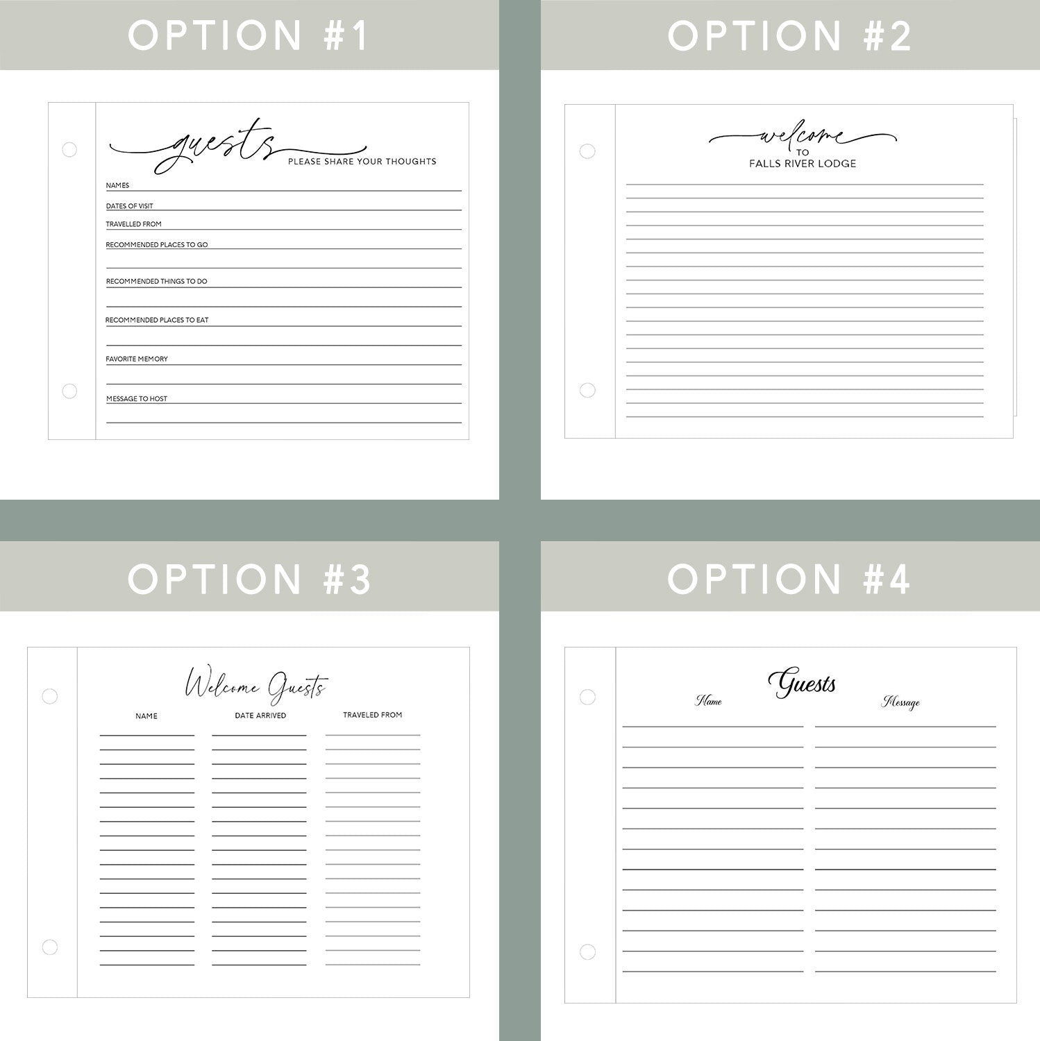 Custom desert rental home guest book paper options card stock