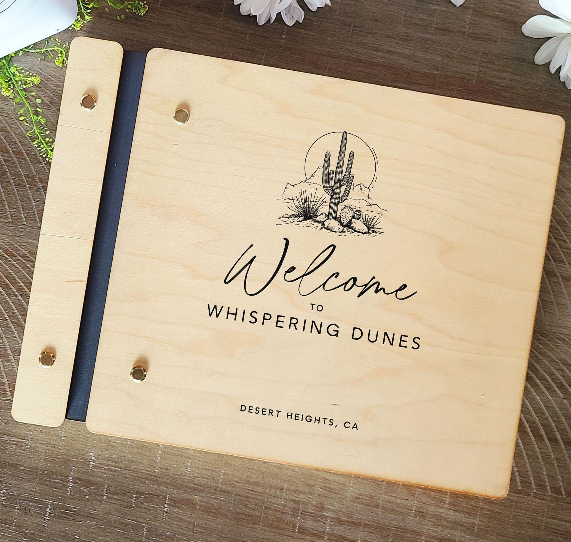 Engraved desert theme rental home sign in book personalized airbnb vrbo keepsake