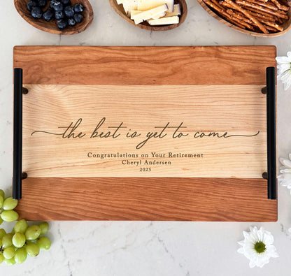 Personalized retirement serving tray with handles